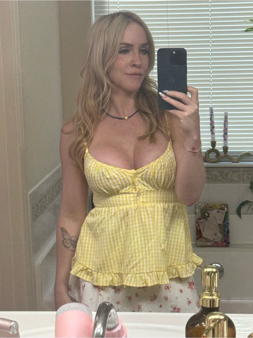 Yellow Gingham Ruffle Bustier Tank Top - Picture 2 of 5
